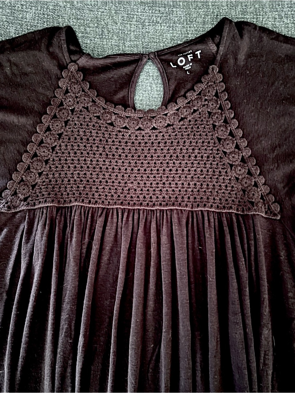 LOFT Black Crochet Yoke Short-Sleeve Top - Picture 6 of 7